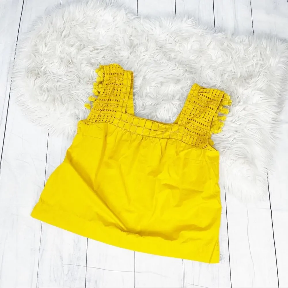 🆕 J. Crew Women's Yellow Eyelet Tassel Trim Sleeveless Tank Top Size 14‎